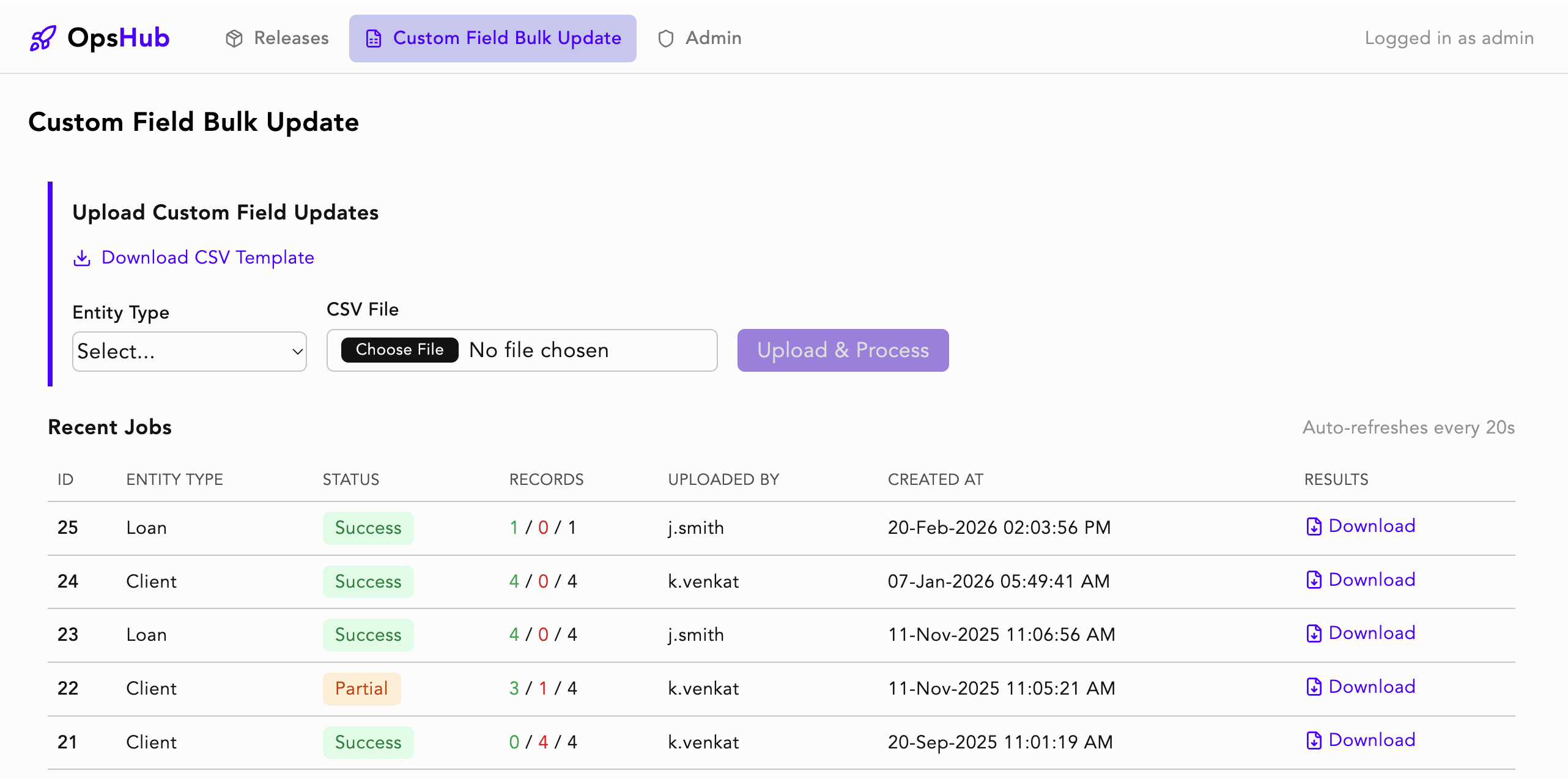 OpsHub — custom field bulk update interface